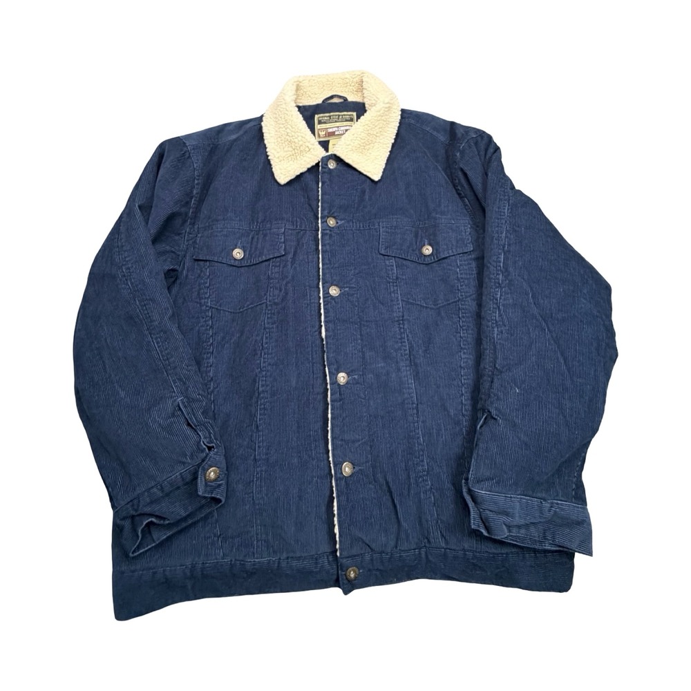 Steve & Barry's Jacket Men XL Blue Sherpa Corduroy Trucker Coat Workwear Pockets